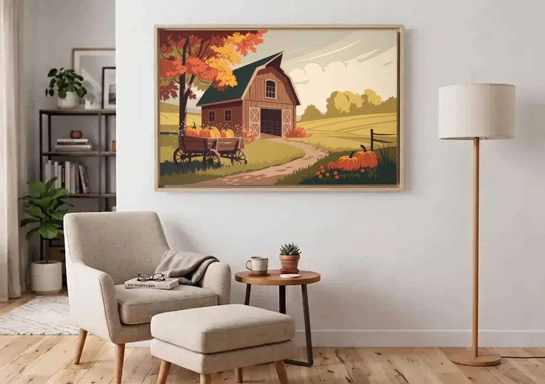 Wichita Rustic Charm canvas wall art above an armchair in a bright living room