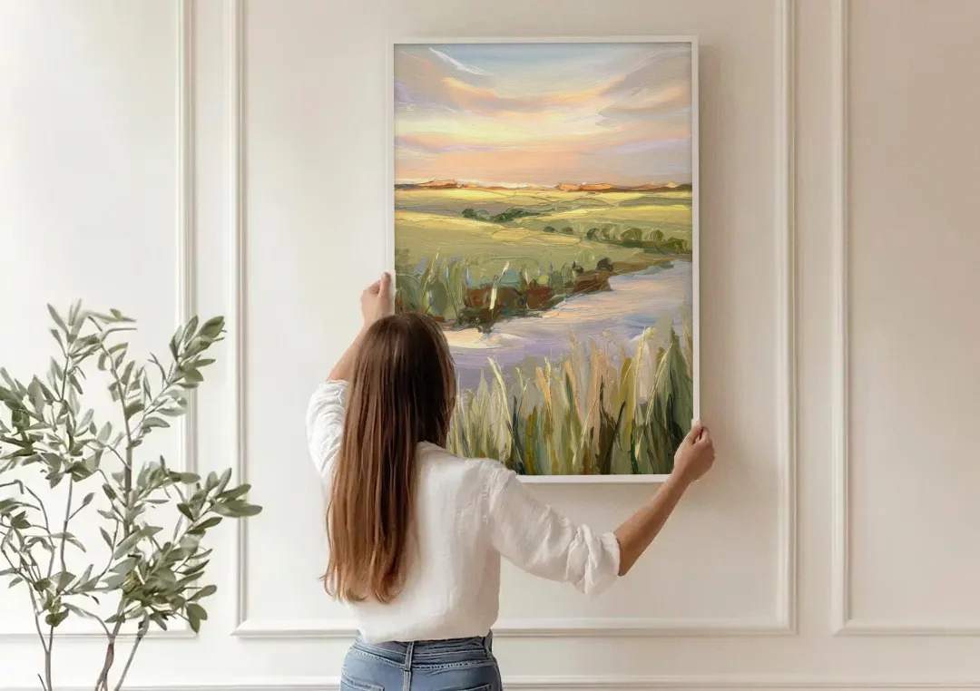 Wichita Scenic Horizons canvas wall art being hung on a paneled wall