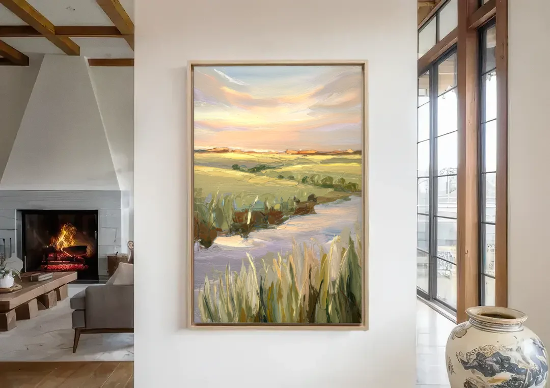 Wichita Scenic Horizons canvas wall art in a living room with a fireplace