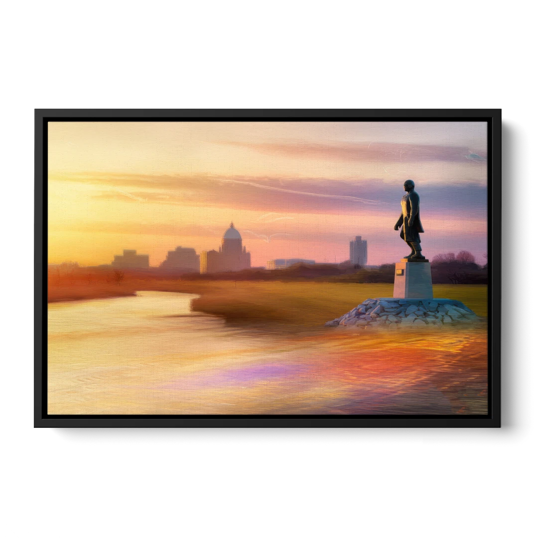 Wichita Skyline Sunset - Black Framed Canvas Wall Art - Front