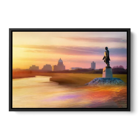 Wichita Skyline Sunset - Black Framed Canvas Wall Art - Front