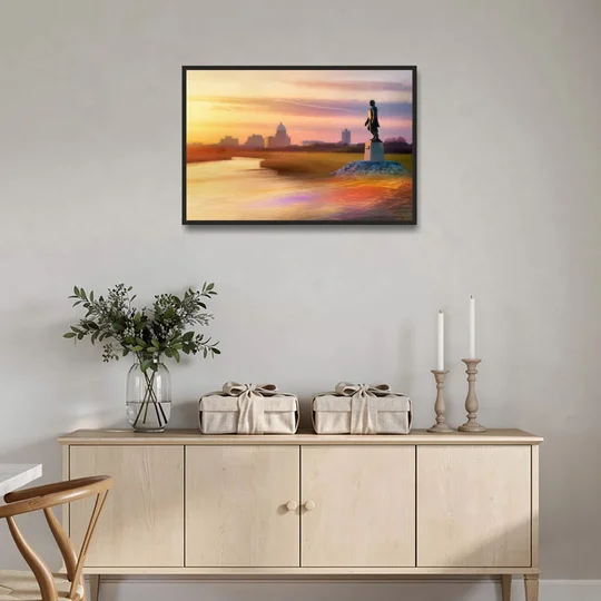 Wichita Skyline Sunset - Black Framed Canvas Wall Art - Coffee Table - 36x24