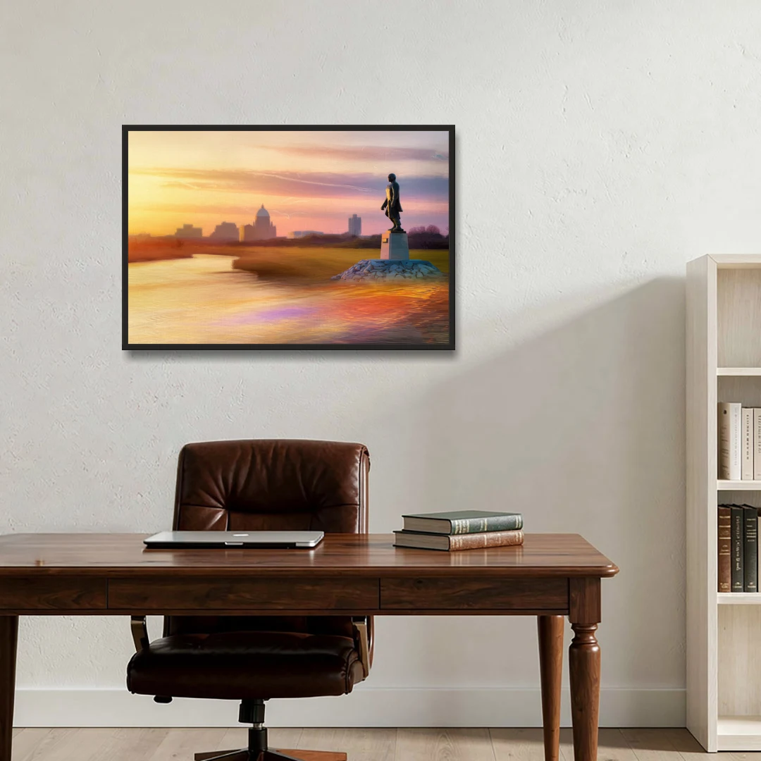 Wichita Skyline Sunset - Black Framed Canvas Wall Art - Office - 36x24