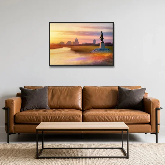 Wichita Skyline Sunset - Black Framed Canvas Wall Art - Sofa - 36x24