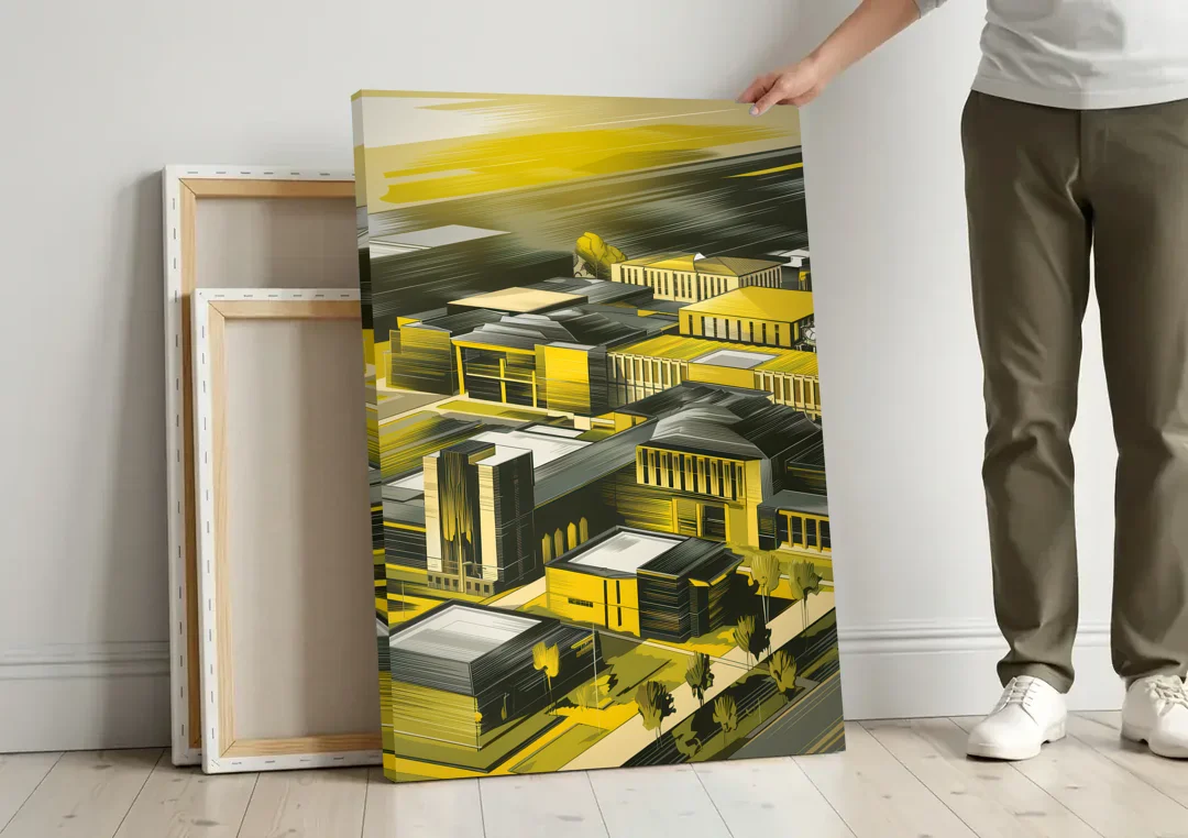 Wichita State Shockers Pride canvas wall art leaning against a wall next to blank canvases
