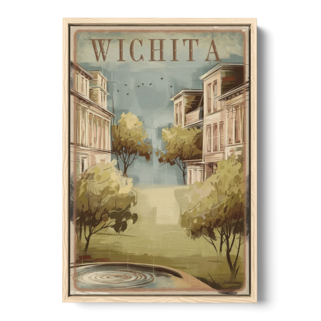 Wichita Vintage Aesthetic - Oak Framed Canvas Wall Art - Front