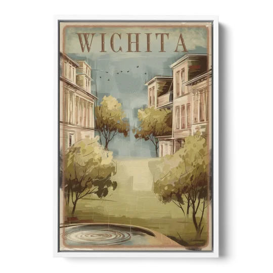 Wichita Vintage Aesthetic - White Framed Canvas Wall Art - Front