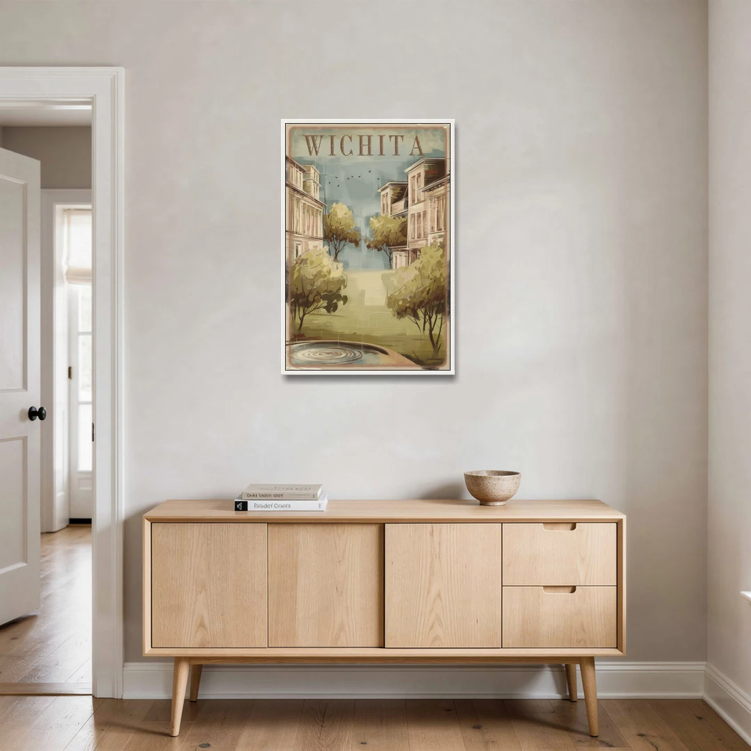 Wichita Vintage Aesthetic - White Framed Canvas Wall Art - Coffee Table - 24x36
