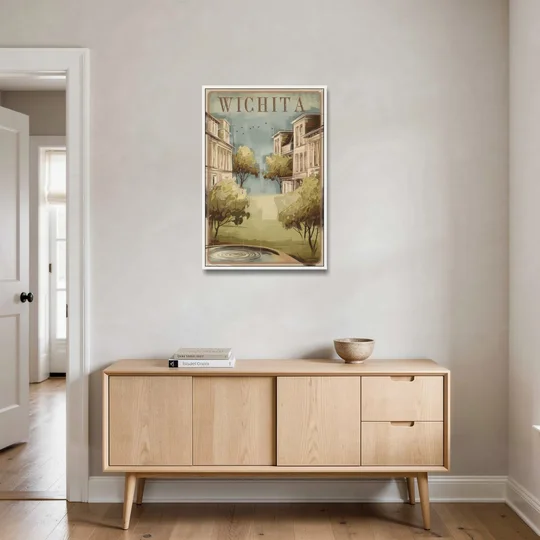 Wichita Vintage Aesthetic - White Framed Canvas Wall Art - Coffee Table - 24x36