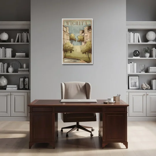 Wichita Vintage Aesthetic - White Framed Canvas Wall Art - Office - 24x36