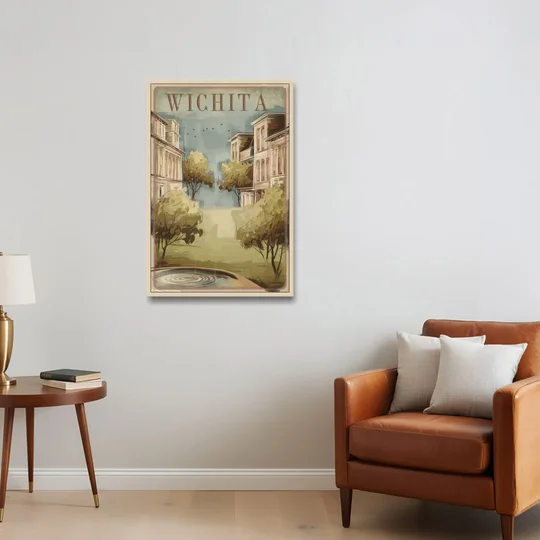 Wichita Vintage Aesthetic - Oak Framed Canvas Wall Art - Sofa - 24x36