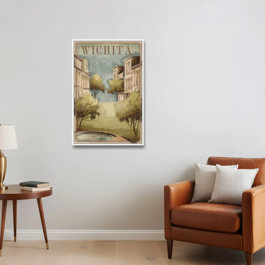 Wichita Vintage Aesthetic - White Framed Canvas Wall Art - Sofa - 24x36