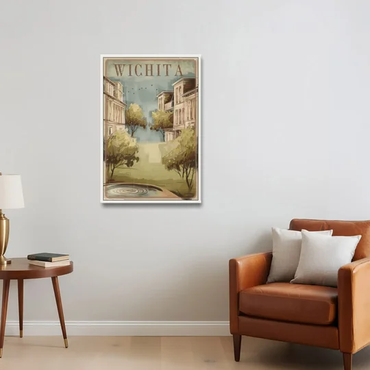 Wichita Vintage Aesthetic - White Framed Canvas Wall Art - Sofa - 24x36