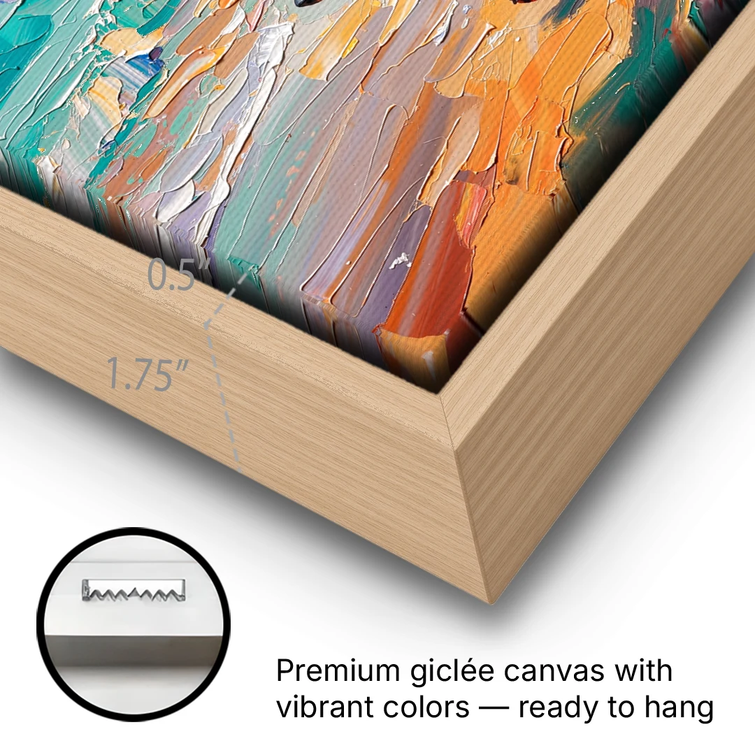 Wiener Dog Painting Sunset Beach Trot - Oak Framed Canvas Wall Art - Gallery Wrap Corner