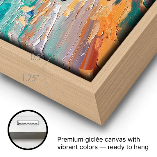 Wiener Dog Painting Sunset Beach Trot - Oak Framed Canvas Wall Art - Gallery Wrap Corner