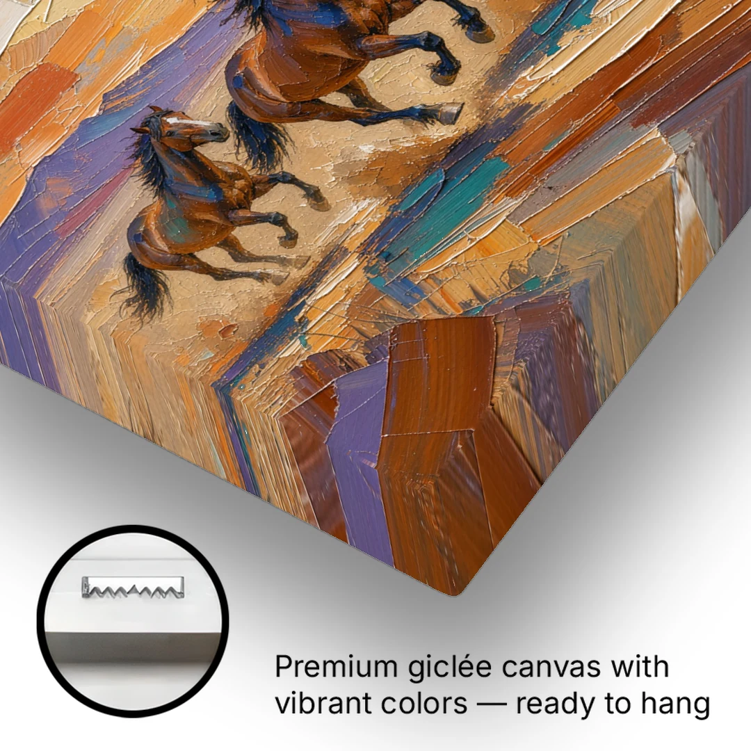 Wild Horses Painting Through Desert Dust - Canvas Wall Art - Gallery Wrap Corner