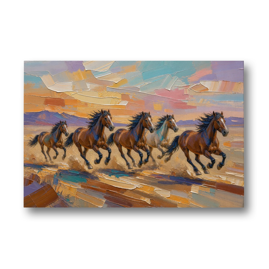 Wild Horses Painting Through Desert Dust - Canvas Wall Art - Front