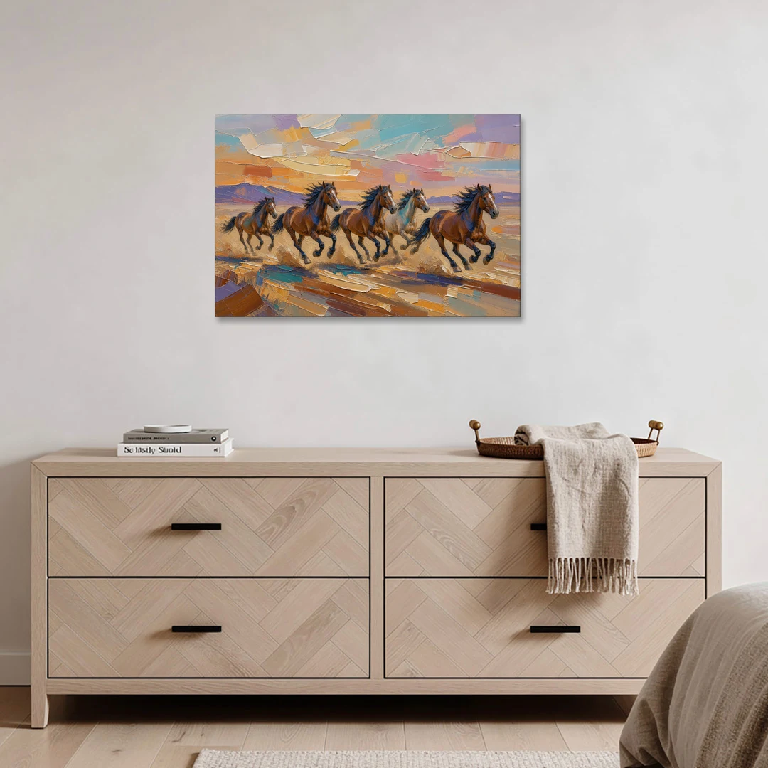 Wild Horses Painting Through Desert Dust - Canvas Wall Art - Coffee Table - 36x24