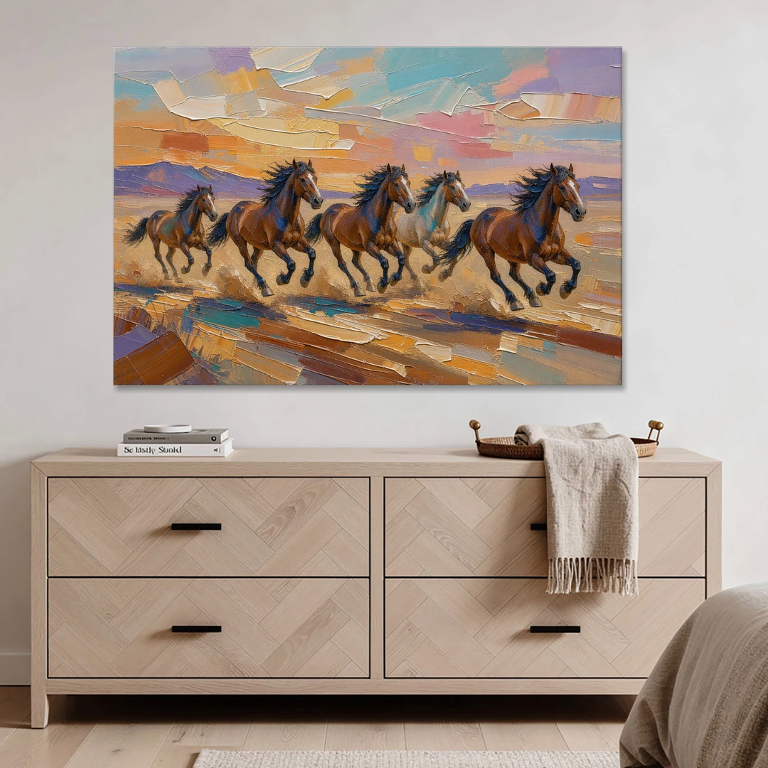Wild Horses Painting Through Desert Dust - Canvas Wall Art - Coffee Table - 60x40