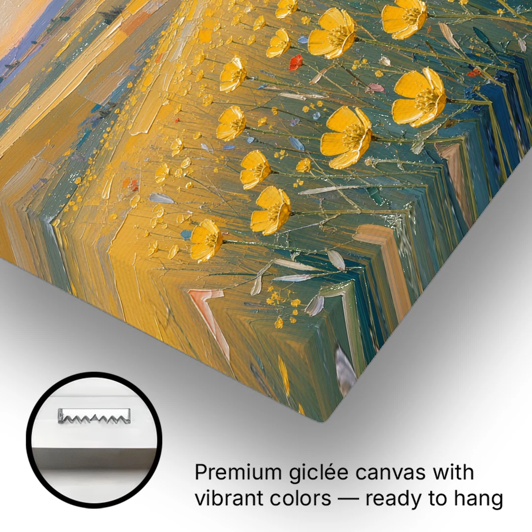 Wildflower Canvas Art of Buttercups and Red Poppies - Canvas Wall Art - Gallery Wrap Corner