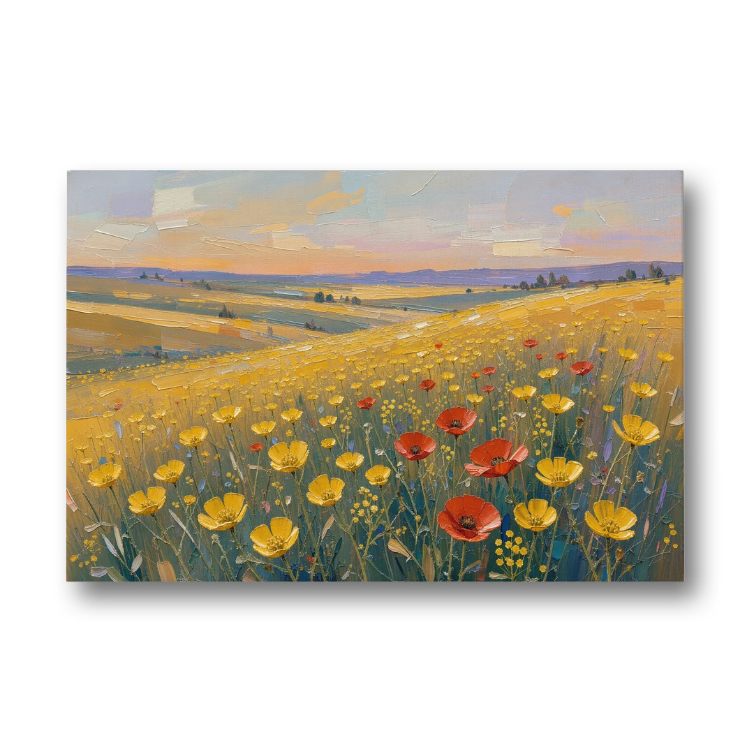 Wildflower Canvas Art of Buttercups and Red Poppies - Canvas Wall Art - Front