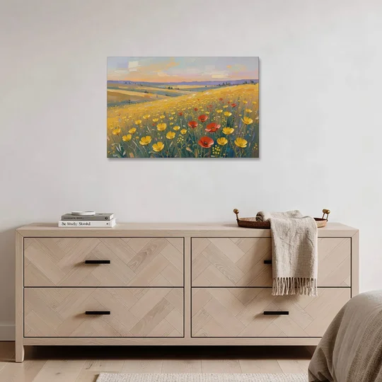 Wildflower Canvas Art of Buttercups and Red Poppies - Canvas Wall Art - Coffee Table - 36x24