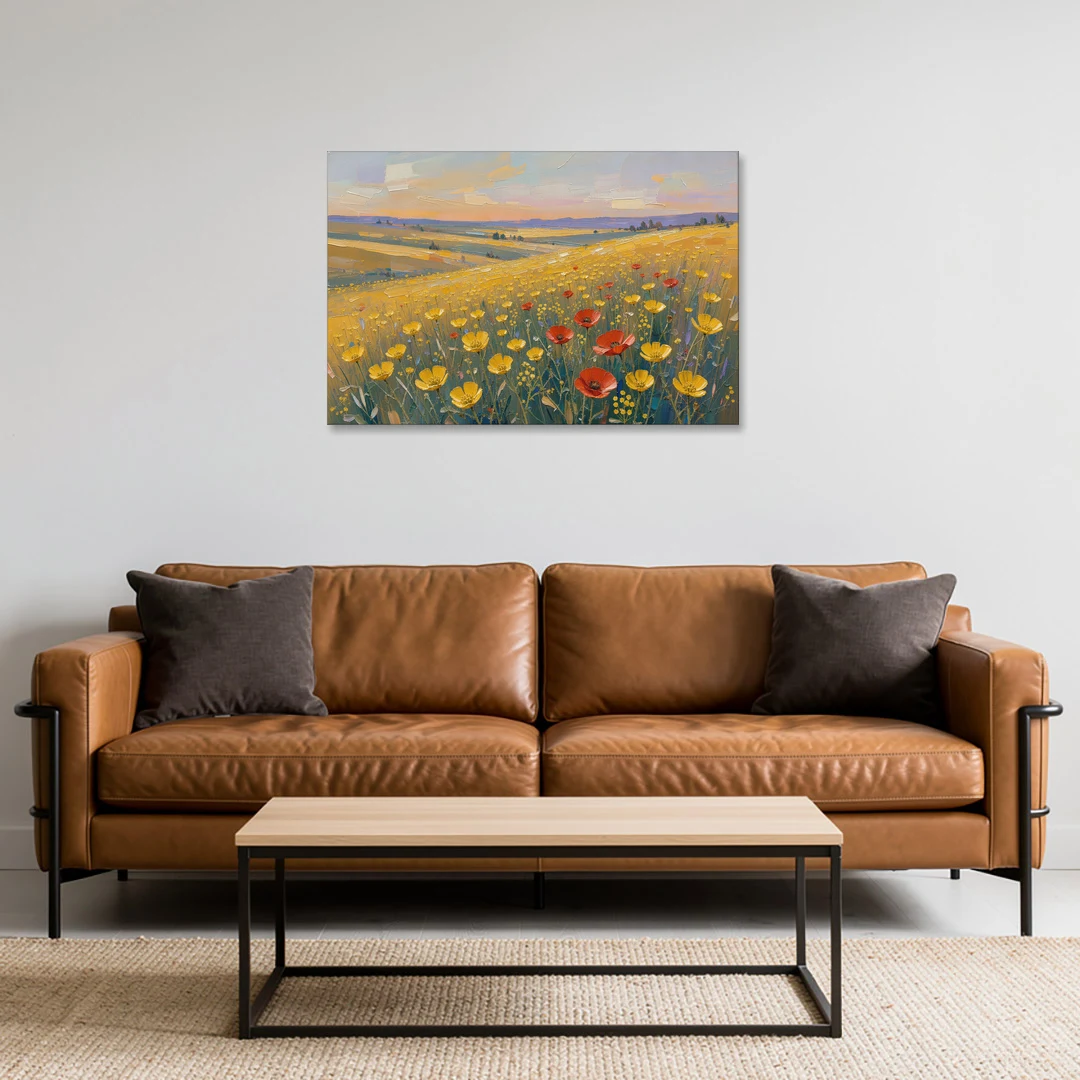 Wildflower Canvas Art of Buttercups and Red Poppies - Canvas Wall Art - Sofa - 36x24
