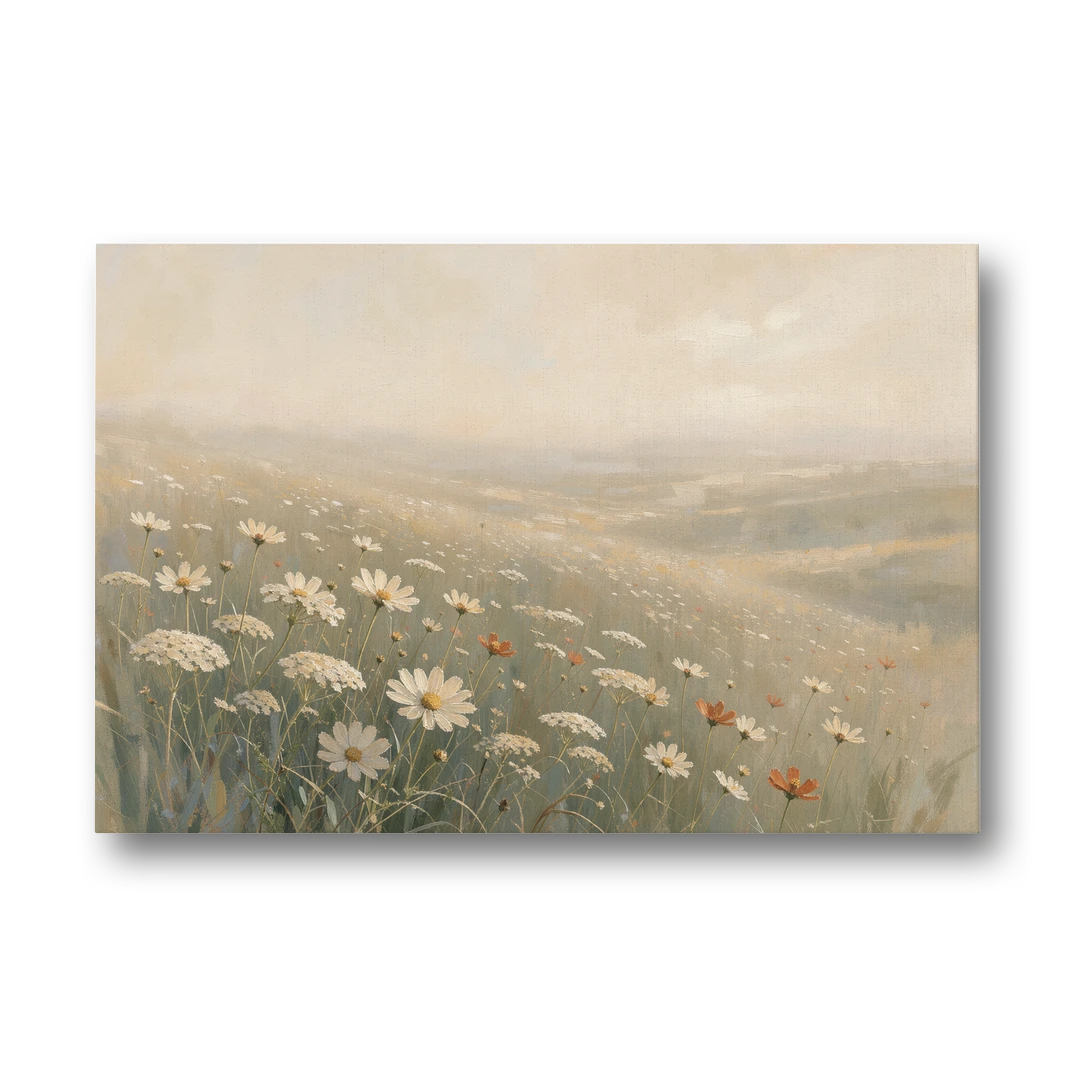 Wildflower Meadow Painting in Morning Mist - Canvas Wall Art - Front