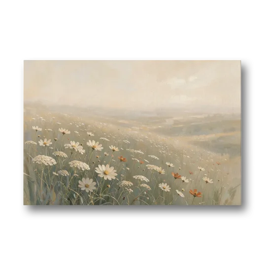 Wildflower Meadow Painting in Morning Mist - Canvas Wall Art - Front