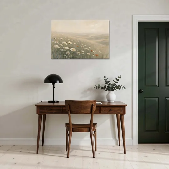 Wildflower Meadow Painting in Morning Mist - Canvas Wall Art - Office - 36x24