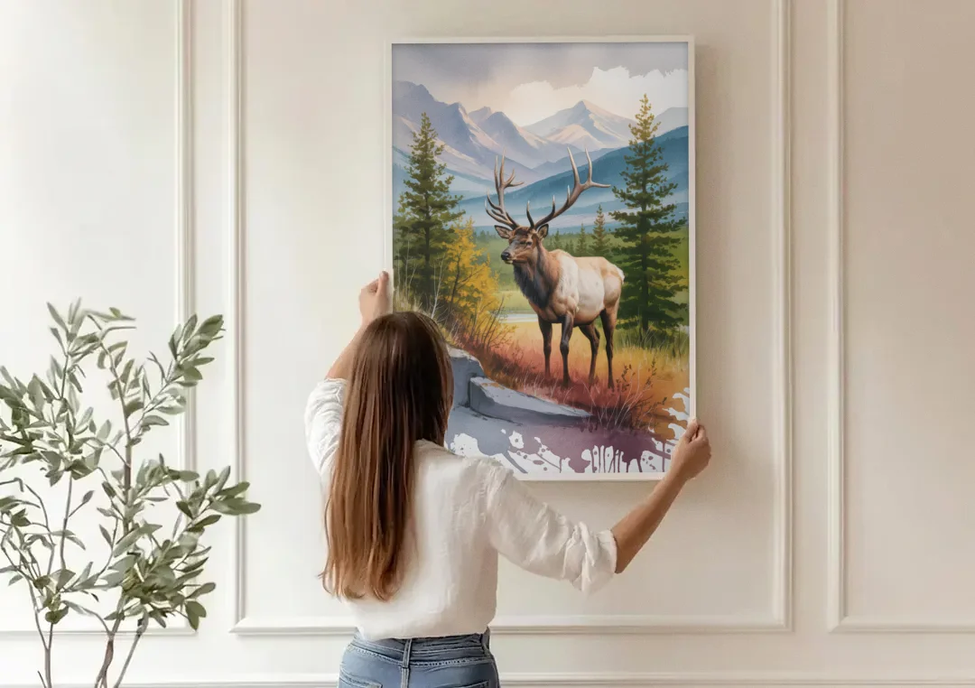 Wildlife of Jasper canvas wall art being hung on a paneled wall