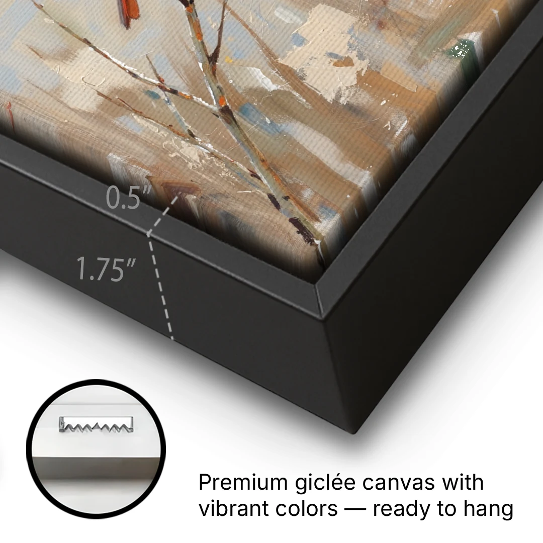 Neutral Christmas Willow Twig Cardinal - Black Framed Canvas Wall Art - Gallery Wrap Corner
