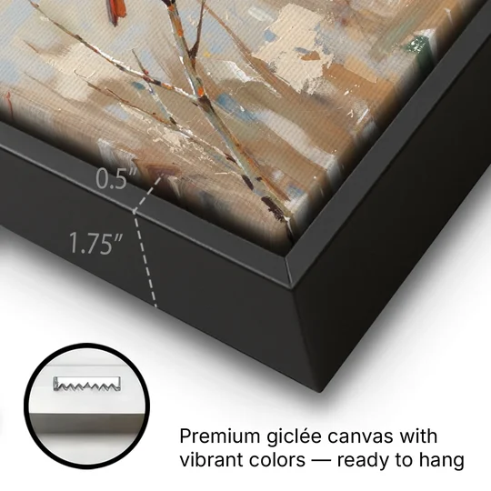 Neutral Christmas Willow Twig Cardinal - Black Framed Canvas Wall Art - Gallery Wrap Corner