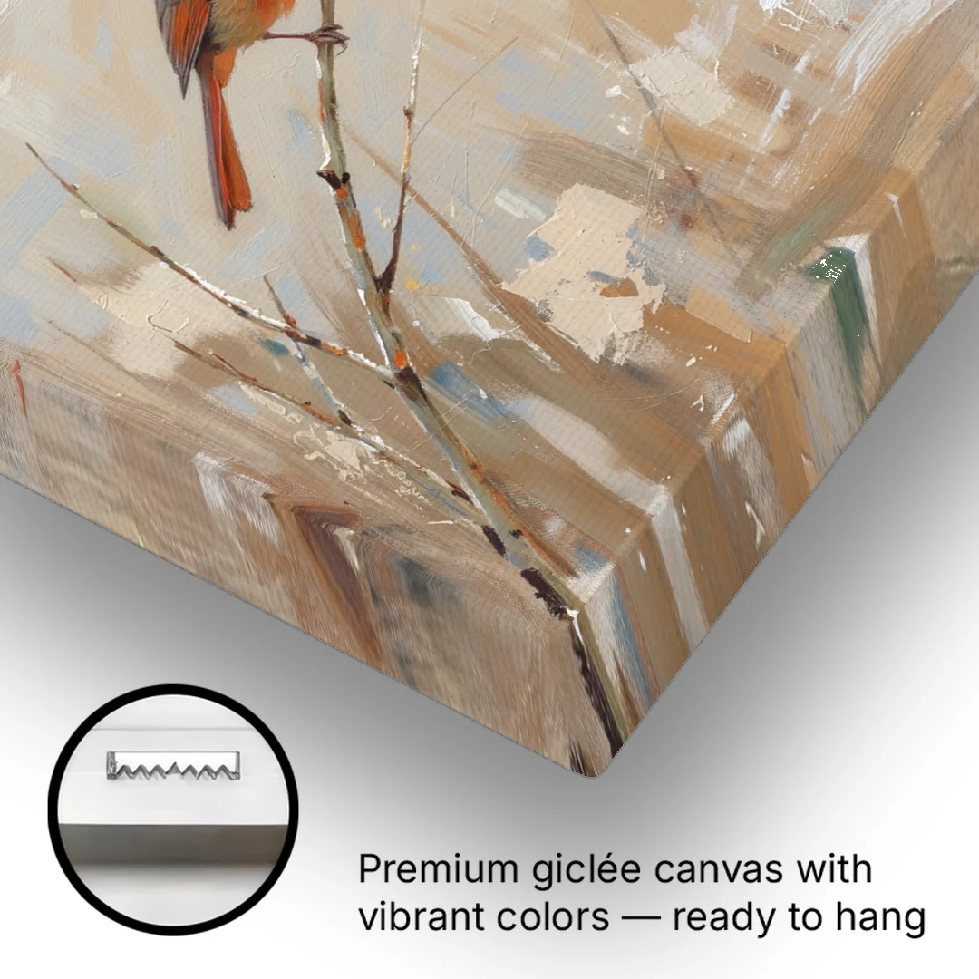 Neutral Christmas Willow Twig Cardinal - Canvas Wall Art - Gallery Wrap Corner
