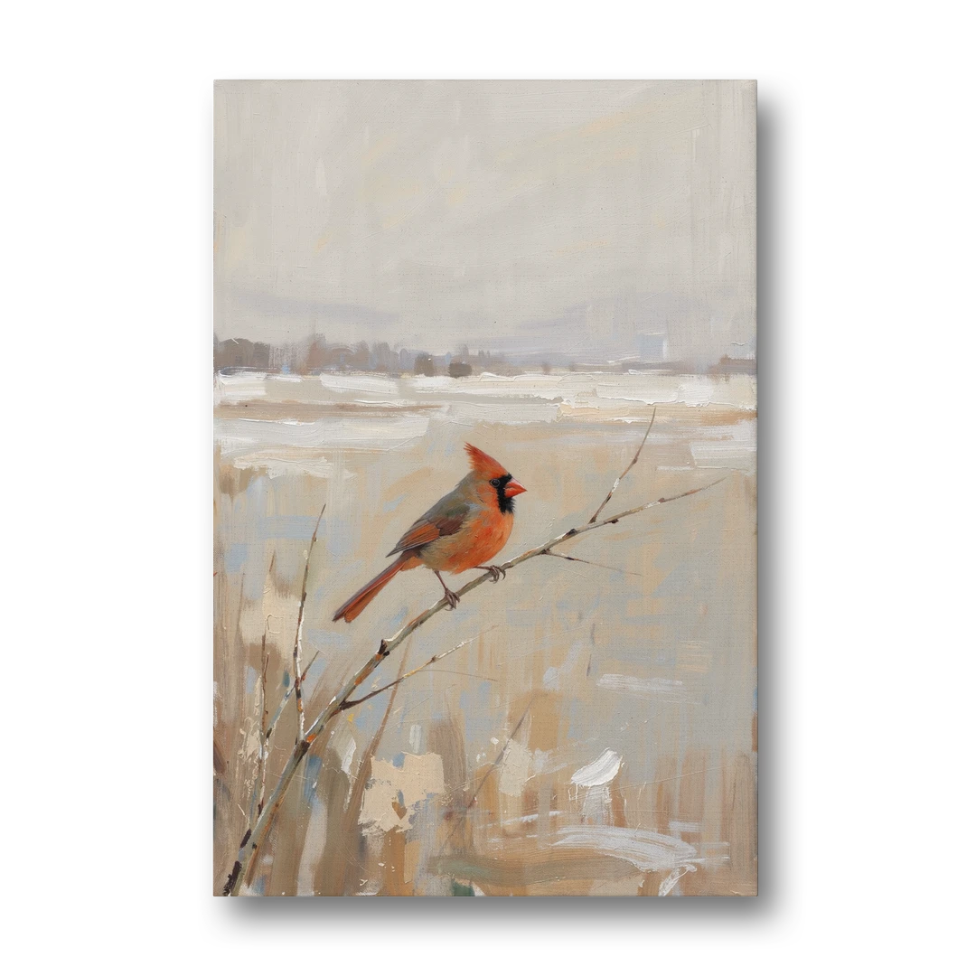 Neutral Christmas Willow Twig Cardinal - Canvas Wall Art - Front