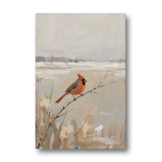 Neutral Christmas Willow Twig Cardinal - Canvas Wall Art - Front