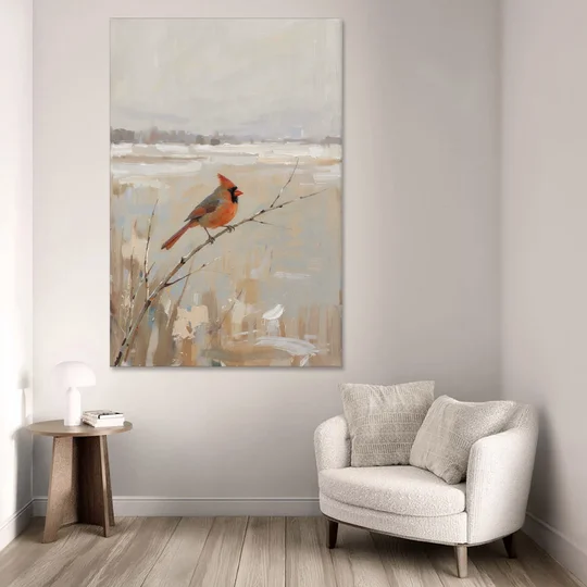 Neutral Christmas Willow Twig Cardinal - Canvas Wall Art - Sofa - 40x60