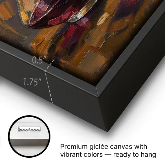 Wine Art Prints Swan Neck Decanter and Glass - Black Framed Canvas Wall Art - Gallery Wrap Corner