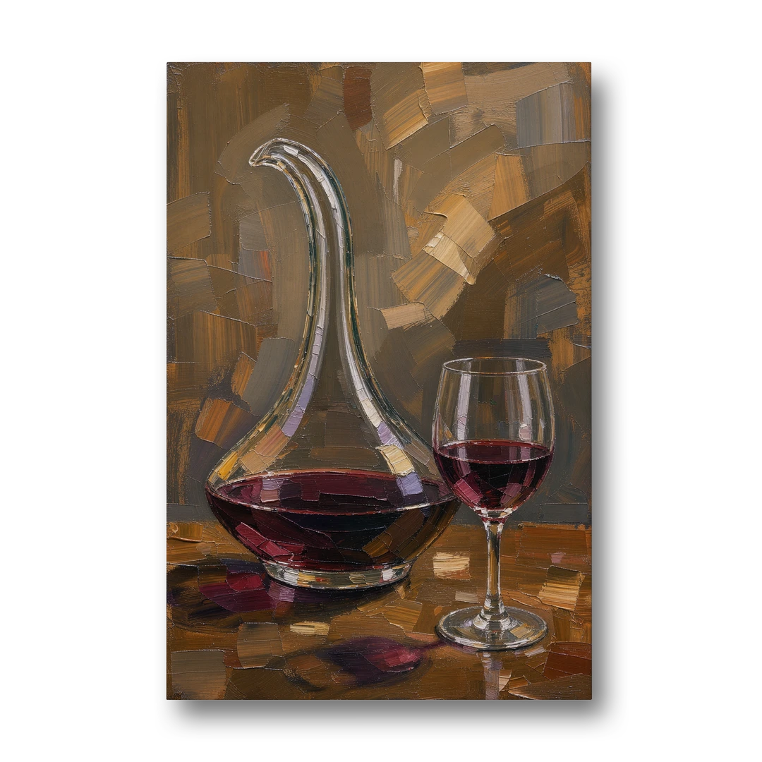 Wine Art Prints Swan Neck Decanter and Glass - Canvas Wall Art - Front