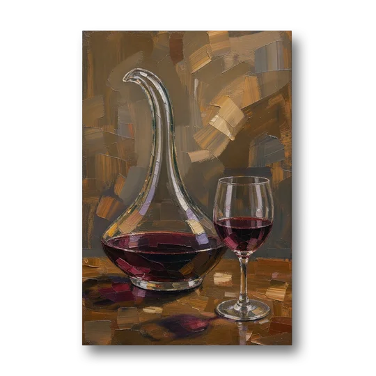 Wine Art Prints Swan Neck Decanter and Glass - Canvas Wall Art - Front