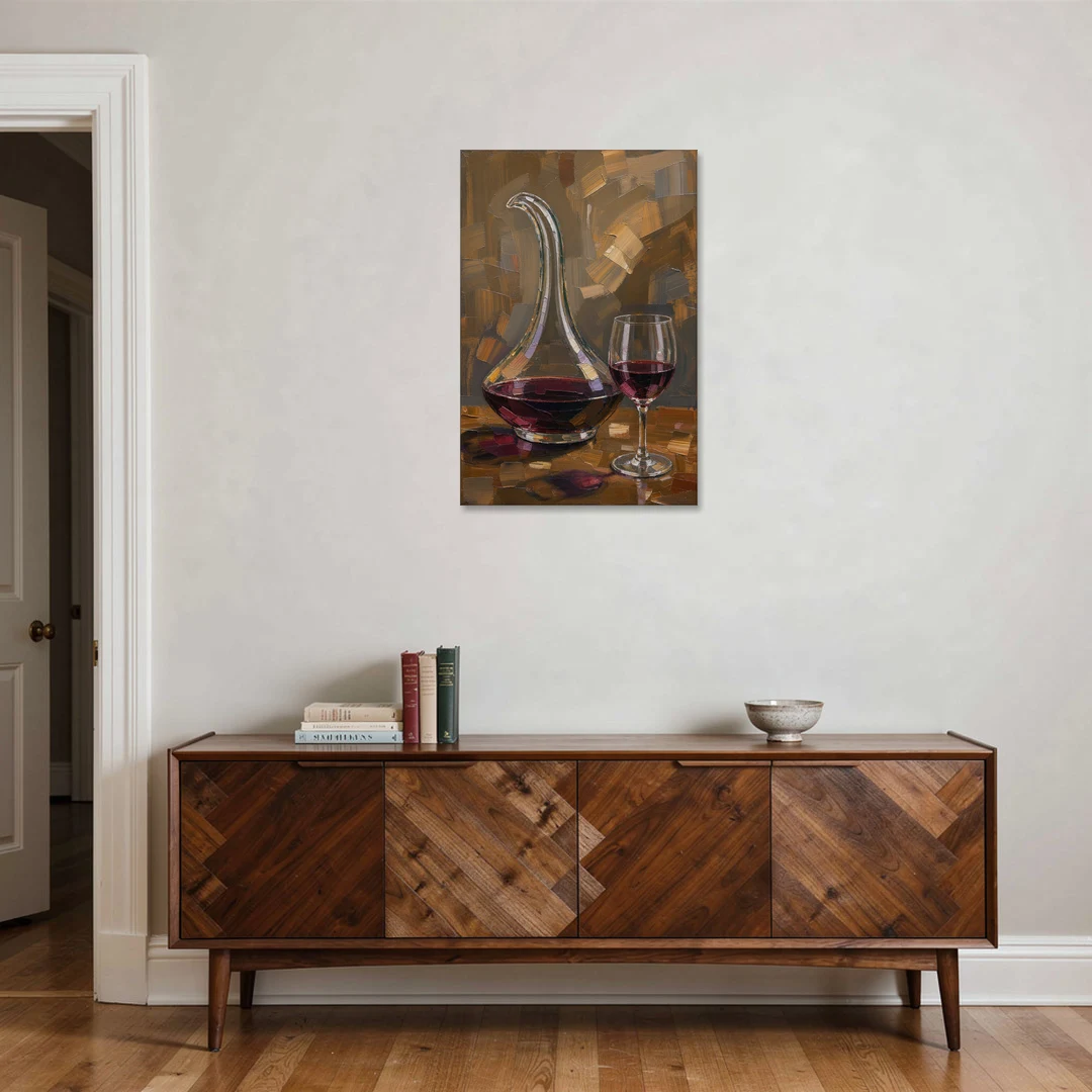 Wine Art Prints Swan Neck Decanter and Glass - Canvas Wall Art - Coffee Table - 24x36