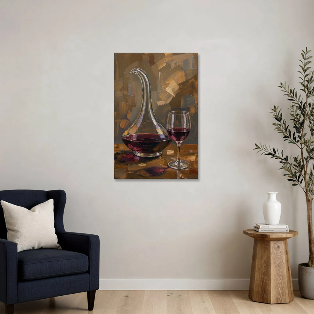 Wine Art Prints Swan Neck Decanter and Glass - Canvas Wall Art - Sofa - 24x36