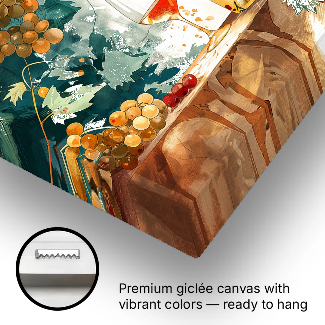 Wine Art with Grapes and Vine Leaves - Canvas Wall Art - Gallery Wrap Corner