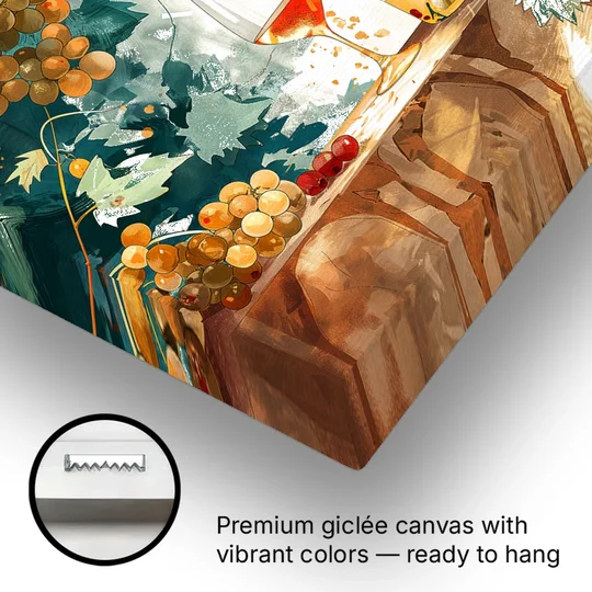 Wine Art with Grapes and Vine Leaves - Canvas Wall Art - Gallery Wrap Corner