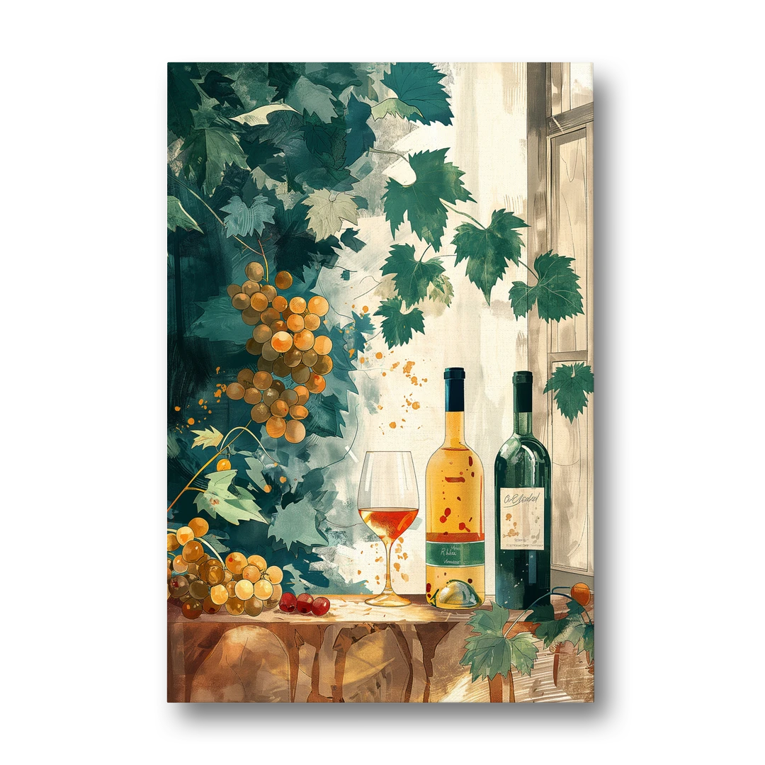 Wine Art with Grapes and Vine Leaves - Canvas Wall Art - Front