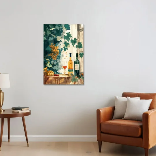 Wine Art with Grapes and Vine Leaves - Canvas Wall Art - Sofa - 24x36