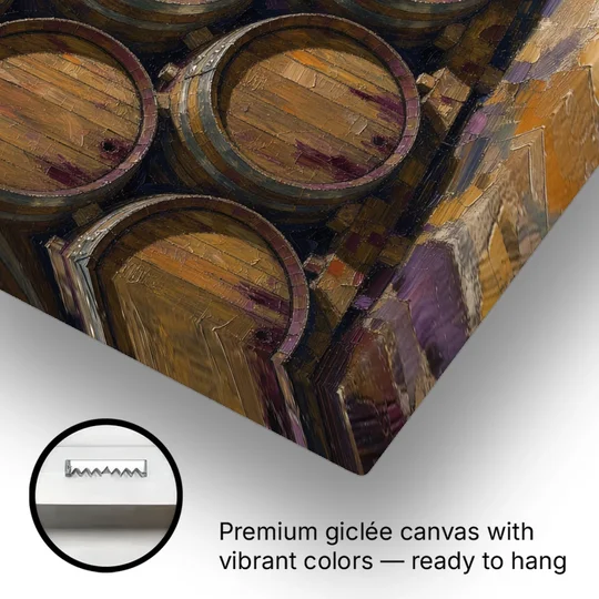 Wine Barrel Painting Pyramid of Oak Casks - Canvas Wall Art - Gallery Wrap Corner