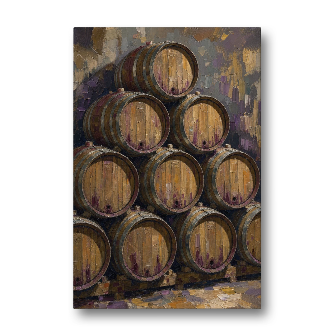 Wine Barrel Painting Pyramid of Oak Casks - Canvas Wall Art - Front