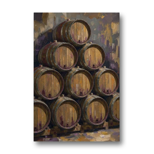 Wine Barrel Painting Pyramid of Oak Casks - Canvas Wall Art - Front
