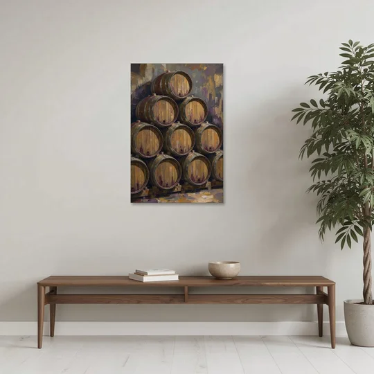 Wine Barrel Painting Pyramid of Oak Casks - Canvas Wall Art - Coffee Table - 24x36